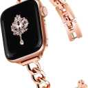 Newlibery Slim Rose Gold Band for Women Feminine Elegant Compatible with Apple Watch 38/40/41/42mm (S10/11) Adjustable Metal Strap Dressy Chain Bracelet for iWatch Series 11/10/9/8/7/6/5/4/SE/3/2/1