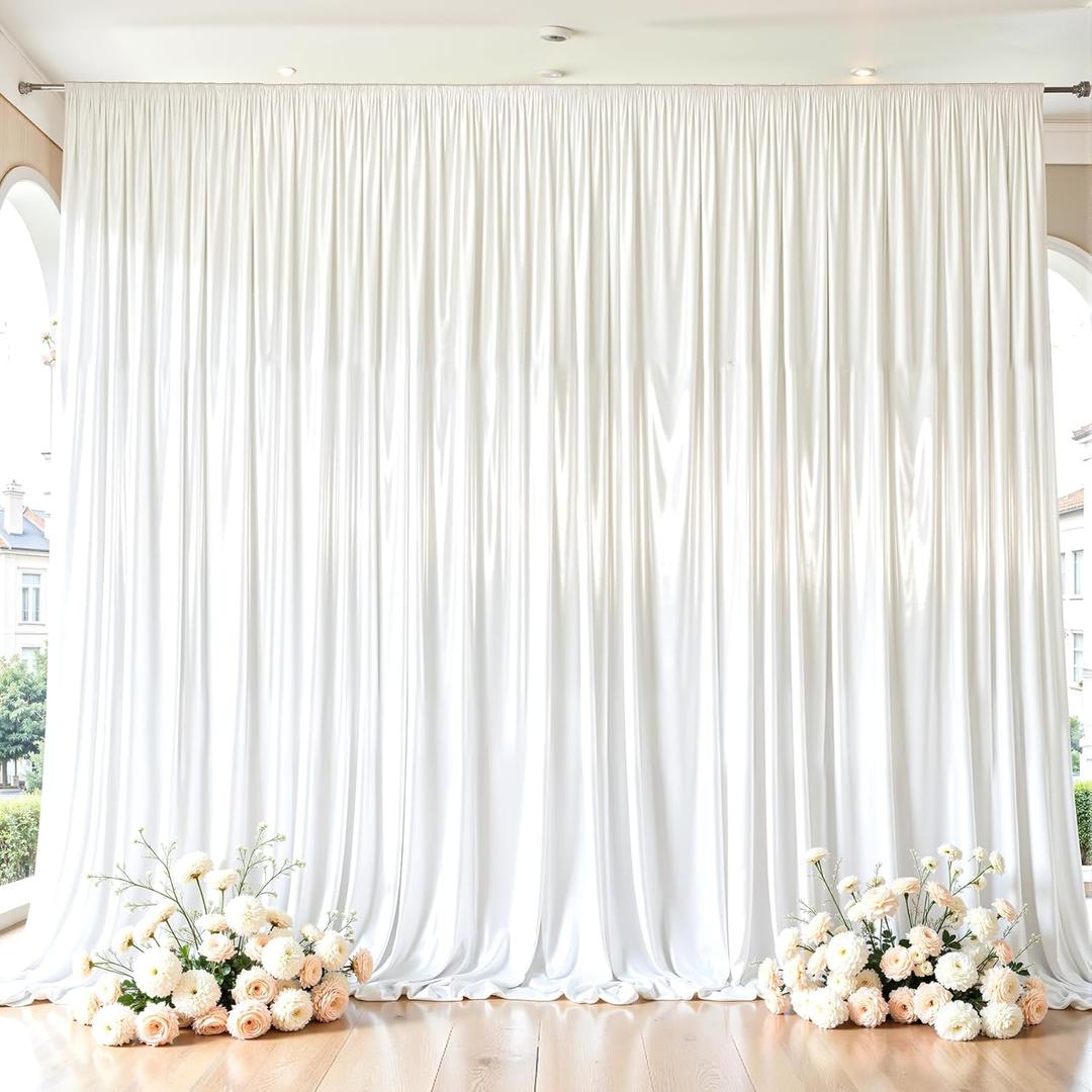 White Satin Backdrop Curtains 2 Panels - Glitter Photo Drapes for Baby Shower, 10x10FT Shimmer Back Drop Cloth, Wrinkle Free for Birthday Party Prom Wedding Stage Background
