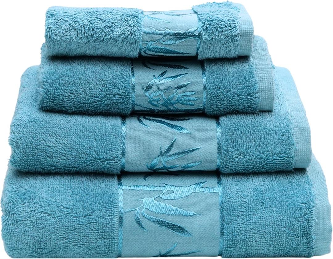 Set of 4 Luxury Super Soft Towels  Premium Viscose Derived from Bamboo & Turkish Cotton for The Ultimate Bath Experience (Petrol)