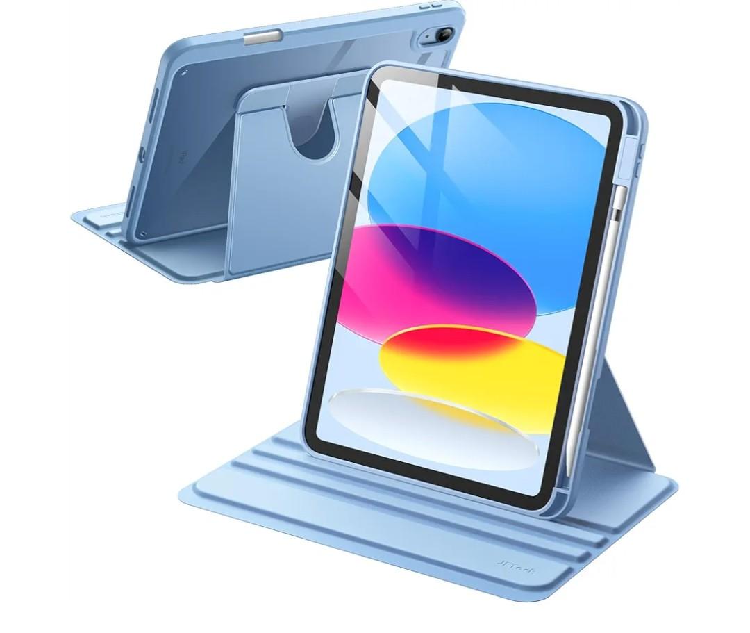 JETech Rotating Case for iPad (A16) 11th/10th Generation (2025/2022) with Pencil Holder, 360 Degree Rotation Protective Stand Cover Clear Back, Auto Wake/Sleep (Blue)