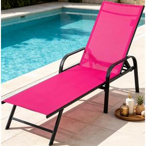 DUMOS Outdoor Lounge Chaise, 5-Position Chaise Lounge with Armrests, Sun Tanning Chair 350 lbs Heavy Duty Patio Pool Chair, Waterproof Sun Lounger for Deck, Backyard, Beach, Rose Pink