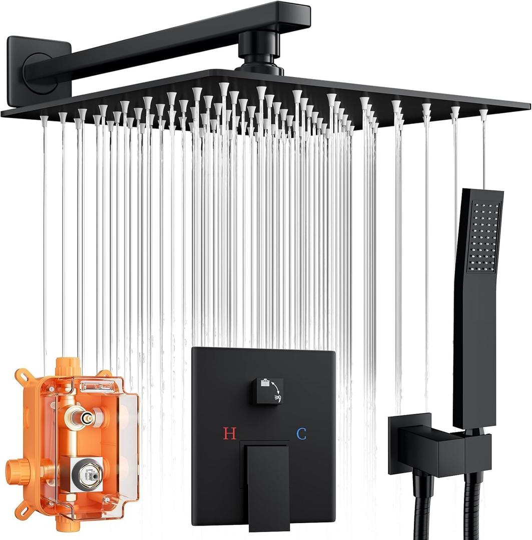 Shower Faucet Set with 10 Inch Rain Head and Handheld,Matte Black