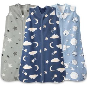 Baby Sleep Sack 0-6 Months,100% Cotton TOG 0.5 Wearable Blanket for Newborn and Infant, 3 Pack 2-Way Zipper Lightweight Sleeping Bags for Toddler (Small, Blue)