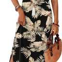 WIHOLL Summer Dresses for Women Short Sleeve Maxi Dresses V Neck Sundress with Side Slit Pockets Casual Beach Dress (M)