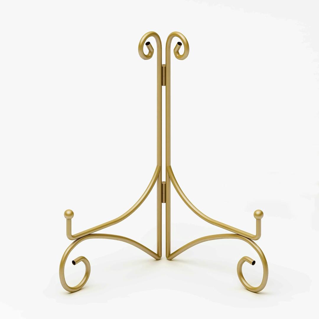 Iron Plate Stand for Display with Folding Design, Picture Stands for Tables, 12 Inch Large Easels for Displaying for Book, Art Piece, Photo and Platter, 12 Gold