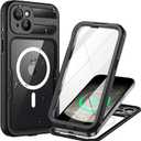 Lanhiem Magnetic for iPhone 15 Plus Case, IP68 Waterproof Dustproof Case, [Compatible with Magsafe] [Built-in Screen Protector] Full Body Heavy Duty Rugged Phone Cover 6.7 inch, Black/Clear