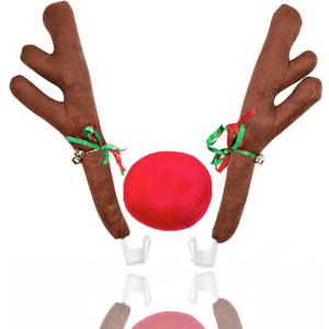 Vaygway Reindeer Antlers and Nose Set for Christmas Car Decorations Kit with Reindeer Antler- Xmas Jingle Bells & Nose for Car Christmas Costume Accessory Perfect for Holidays