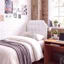 Junkin 40.55" x 21.65" Dorm Headboard Upholstered Twin Headboard in White Adjustable Height 39.06" Easy Assemble Channel Stitched Headboards for College Dorm Rental House, about 40.55 x 21.65 inches / 103 x 55 cm