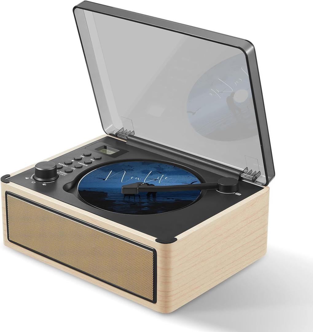 Portable CD Player with Speakers, Nostalgic Retro CD Player Boombox with Bluetooth in/Out, FM Radio Wood Music Player for Home,3000mAh Battery Powered,Supports AUX/USB/Headphone Jack,Natural White