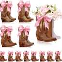 12 Set Brown Western Cowboy Bow Boots Flower Boxes Centerpiece Boot Shape Gift Boxes Western Party Decoration Vase Centerpiece for Table Boots for Rodeo Birthday Baby Shower Wedding Supplies