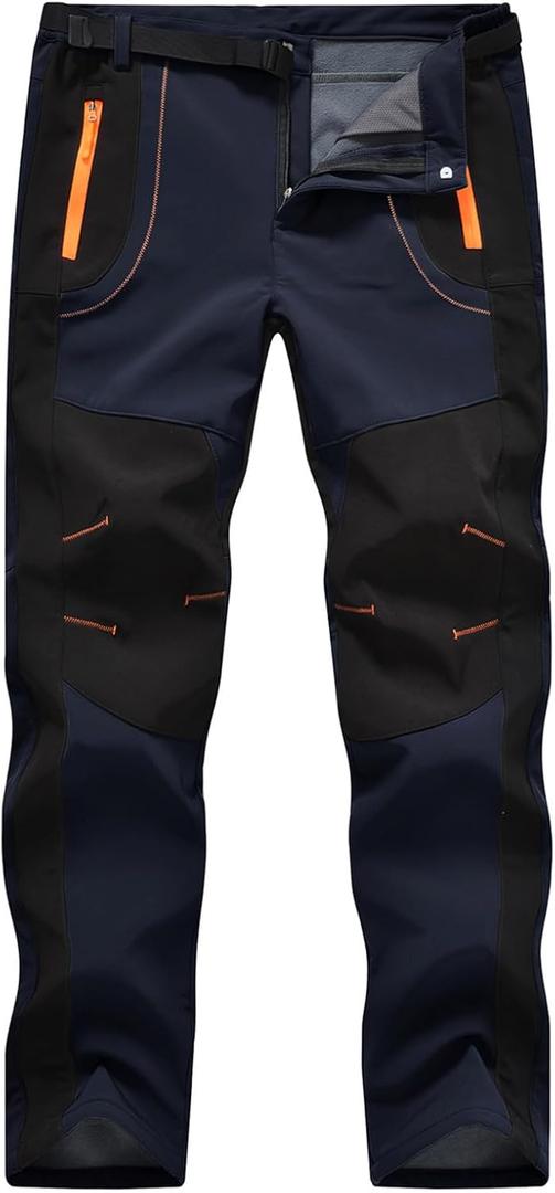 TBMPOY Men's Snow Ski Hiking Pants Waterproof Winter Fleece Lined Pants Camping Skiing Ice Fishing Pants with Belt (X-Large, A1-thick Navy)