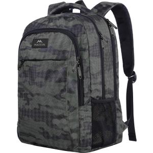 MATEIN Travel Computer Backpack, Sturdy College School Backpack for 15.6 Inch Laptop with Anti Theft Back Pocket, Lightweight Bookbag Carry On Personal Item Bag Casual Daypack Gift for Women & Men (Grey and Black Camo)