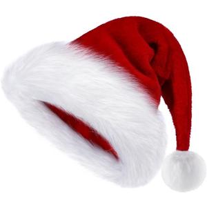 BSVI Christmas Hat, Santa Hat Holiday for Adults Unisex Velvet Comfort Extra Thicken Fur Xmas Hat for New Year Festive Party
