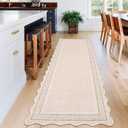 GarveeHome Scalloped Washable Rugs 2x6 Hallway Runner Rug Non Slip Kitchen Rugs Soft Non Shedding Modern Low Pile Entryway Rug Stain Resistant Carpet for Bath Laundry Room Bedroom, Beige