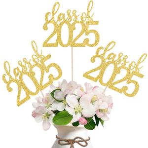 ALISSAR 12 Pack Pre-assembled Double Sided Class of 2025 Graduation Party Centerpiece Sticks, Centerpiece Table Decorations for 2025 Graduation Party Decoration Supplies (Gold)