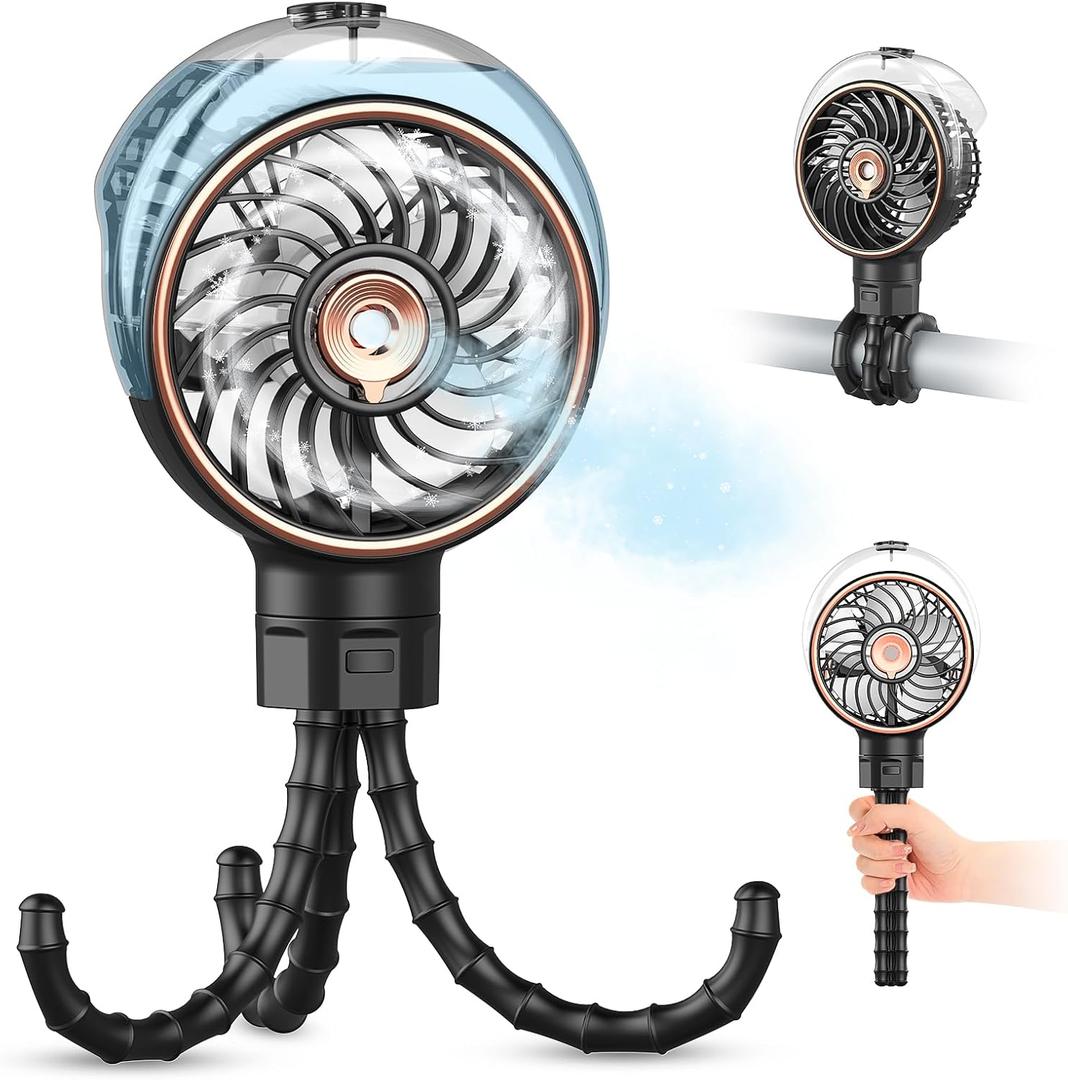 Ausic Stroller Fan with Mist, 100ml Misting Portable Fan for Stroller, Safe Baby Fans with Detachable Tripod, Baby Essentials, Clip on Fans for Crib, Treadmill, Car Seat, Outdoor, Beach, Golf Cart