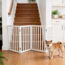 Dog Gate Indoor, Freestanding Dog Fence for The House, Doorways, Hallways or Stairs, Pet Gate Foldable Wooden, Expandable 32" Height 4 Panels, White, Size: 【4 Panels】80‘’w x 32''h