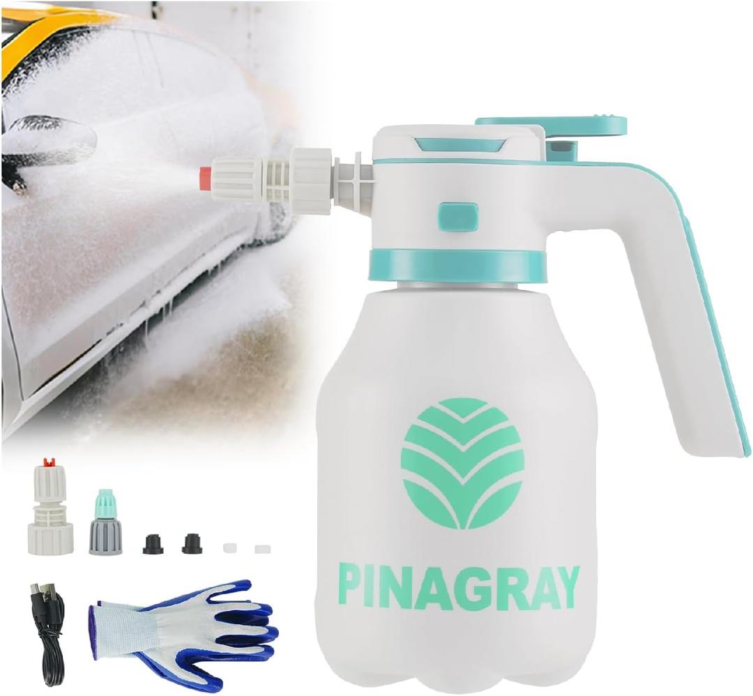 2L/0.5Gallon Electric Foam Sprayer - Rechargeable Car Foam Sprayer with 2 Nozzles, Type-C Charging, 1hour Runtime for Car Wash (White)