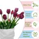 15 Pcs Deep Purple Artificial Tulips Fake Flowers, Premium Latex Lifelike Texture, UV Resistant Waterproof Faux Tulip Bouquets with Snap-on Petals for Outdoor, Home, Wedding Decor