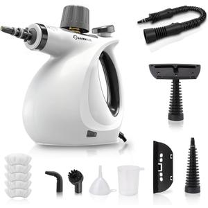 SakerPlus Steam Disinfection Cleaner, Handheld Pressurized Steamer with 9-Piece Accessories for Multi-Surface Cleaning, Natural Sanitization for Kitchen, Floor (1 x Steam Cleaner Kit + 4 Fiber Cloths)
