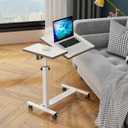 TigerDad Over Bed Table with Wheels Adjustable | Rolling Laptop Table Overbed Desk Hospital Tray Table Sofa Chair Side Table for Home Office (White), 27.6 inches x 15.7 inches x 37.4 inches
