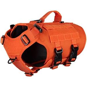ICEFANG GN3 Tactical Dog Harness with 6X Buckle,Dog Molle Vest with Handle,3/4 Body, Hook and Loop Panel for ID Patch,No Pulling Front Clip (S (Neck 14"-18"; Chest 22"-27"), Safety Orange)