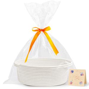 Pro Goleem Small Woven Basket with Gift Bags and Ribbons Durable Baskets for Mothers Day Gifts Empty Small Rope Basket for Storage 12"X 8" X 5" Baby Toy Baskets with Handles, White