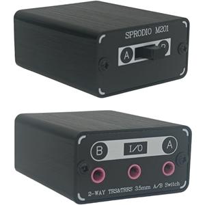 SPRODIO 2 Way in-line 3.5mm Audio Switch Box A/B Selector Switcher Compatible with 1/8" Microphone TRRS TRS Independent Ground no noise-M201