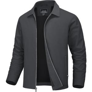 Men's Lightweight Jackets Light Windbreaker Full Zip Up Stylish Golf Coat Business Work Casual Dress, Dark Gray 2XL