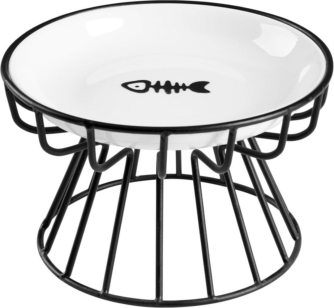 Cat Bowls, Elevated Cat Bowl, Raised Ceramic Dish with Metal Stand, Pet Water or Food Feeding Station for Indoor Cats, Kitten, Puppies and Small Dogs, Dishwasher Safe, Raised Cat Bowl