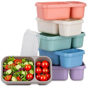 2-Compartment Reusable Snack Containers with Lids, Wheat Straw Reusable Snack Packs for Meal Prep Food Storage On-the-Go Snacking(6 Color)