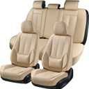 Coverado Car Seat Covers Full Set, Car Seat Protector Waterproof, Nappa Leather Car Seat Cushion, Beige Seat Covers for Cars, Front Seats and Back Universal Fit for Most Cars