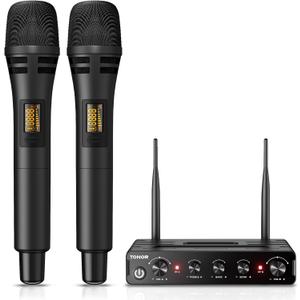 TONOR Wireless Microphone Systems, UHF Cordless Karaoke Microphones, Handheld Dynamic Mic Microfono Kit with Receiver for Karaoke, Singing, Church, Adjustable Frequencies, 200ft Range TW350 Black