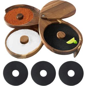 Margarita Salt Rimmer Set, 3 Tier Bar Glass Rimmer Brown Bamboo Sugar and Salt Rimmer Box with 3 Sponges for Manhattan Drinks Bar Party Accessories Cocktail Bartender Tool