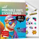 Uinkit 105 Sheets Premium Printable Vinyl Sticker Paper for Inkjet Printer Cricut,Included 100Sheets Glossy and 5Sheets Transparent Label Waterproof Adhesive Dries Quickly Tear-Resistant, Removable (Glossy_classic With Extra)