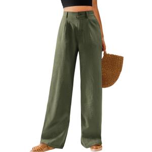 Feiersi Womens Casual Wide Leg Pants High Waisted Button Down Straight Long Trousers Palazzo Pants (Green, XS)