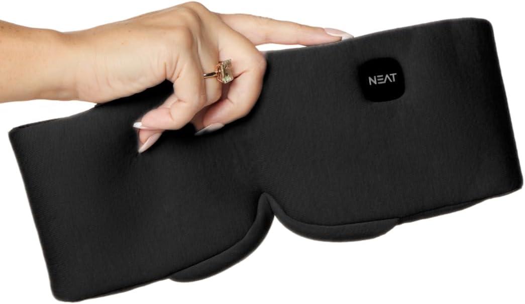 Heated Eye Mask Cordless Rechargeable Warm Eye Mask with 4 Heat Levels Completely Blackout Comfort for Sleep & Travel - Mothers Day Gifts Self Care for Mom & Grandma(Black Night)