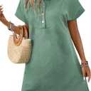 Acelitt Summer Lapel Collared Dresses for Women 2026 Batwing Short Sleeve Mini Dress Beach Sundress (Green, XS)