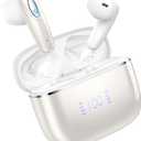 Wireless Earbud, Bluetooth Headphones 5.3 Built in 4 ENC Mic, Stereo Bass Wireless Earphones, 40H Bluetooth Earbud in-Ear Dual LED Display, USB-C, IP7 Waterproof Sport Ear Buds for Android iOS, Sliver (white Silver)