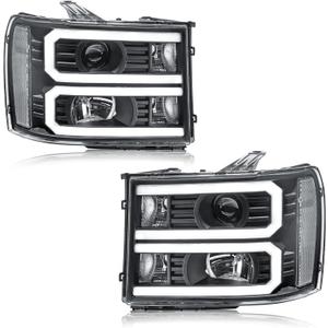 LED DRL Headlights for 2007-2013 GMC Sierra 1500 2500HD 3500HD No Classic Front Lights 2PC Replacements Front Left Right Side Headlamp Black Housing Clear Reflector 07-14