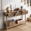 Treocho 47" Console Table with Drawers, Fluted Narrow Entryway Table with Open Shelf, Farmhouse Sofa Table Behind Couch for Hallway, Living Room, Brown, 1 Tier