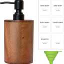 Walnut Wood Soap Dispenser, 14oz/400ml Round Cylinder Hand Soap Dispenser for Bathroom, Kitchen, with Pump Head, Funnel & Labels, Bathroom Countertop Soap Dispensers