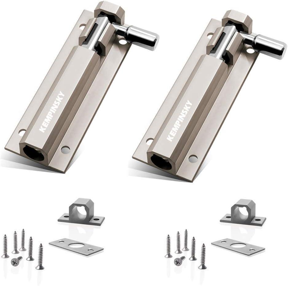 2PCS Door Security Slide Latch Lock Barrel Bolt with Solid Aluminium Alloy to Keep You Safe and Private, Door Latch Sliding Lock(2.95in)