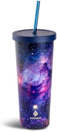 Manna Chilly Double-wall Vacuum Insulated Stainless Steel Tumbler with Splash-proof Lid and Reusable Tritan Straw - 24 Oz - Galaxy