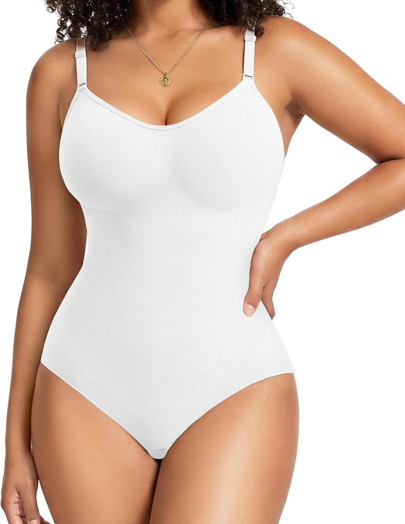 Gotoly Shapewear for Women Tummy Control Shapewear Bodysuit Seamless Faja Body Shaper Waist Trainer Body Suit Butt Lifter (Large, White)