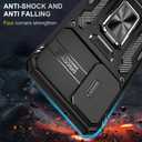 ANGELAS Shockproof Phone Case for Samsung Galaxy S23 - Silicone TPU Bumper with Anti-Fall Protection,Slide Camera Cover & Rotating Ring Kickstand,6.1Inch,Black