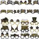 48 Pcs Happy New Year Party Favor 2026 Eyeglasses Headband Tiara Black Gold New Year Eve Party Supplies Decoration(Classic Style)