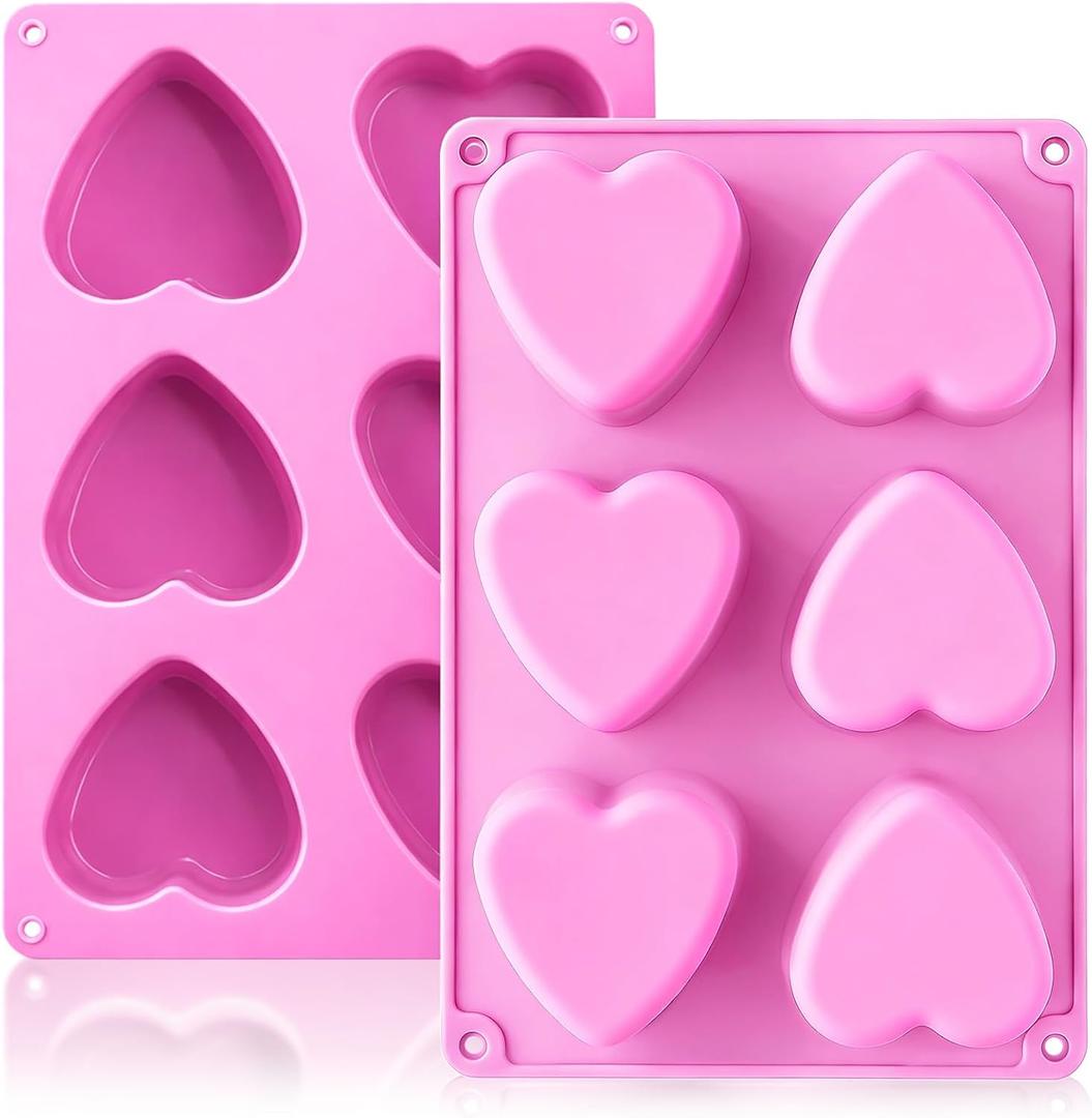 HKNMTT Heart Silicone Molds Valentine's Day for Baking Cake Chocolate Cocoa Bomb, Love Shaped Jello Chocoflan Oreo Moulds, 6 Cavity 2 Pack Soap Craft Oven Safe DIY Handmade Gift Pan,  2.7" Heart 2PCS