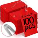 100 Plastic Shipping Tags - Red, 6 1/4" x 3 1/8", Waterproof, Durable, Reinforcement Hole, Stacking Labels for Equipment Parts