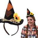 Nicky Bigs Novelties Mini Scarecrow Hat For Women Black Faux Burlap Scarecrows Hat On Headband with Daisy Flower Halloween Costume Accessory for Adults